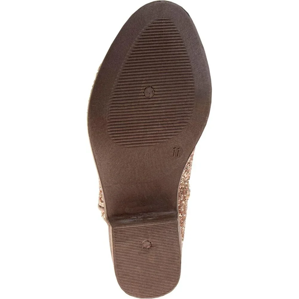 🆕Girls Rose Gold Glitter Manmade Glitter Cowgirl Mid Calf Cowboy Western Boots